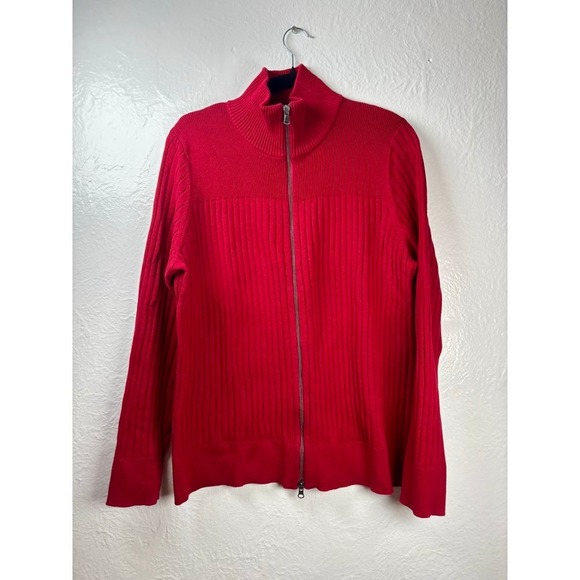 Eddie Bauer Sweaters - Eddie Bauer Full Zip Sweater Womens XXL Red Vintage Ribbed Cotton Preppy 90s